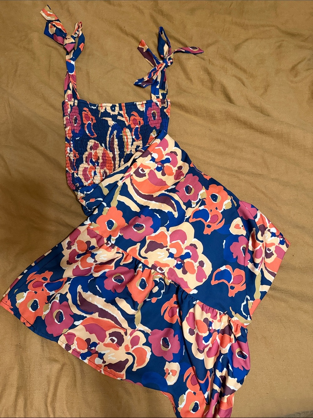 Women’s Blue Floral One-Piece maxy dress with Tie Straps